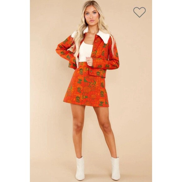 Julie Brown Dixie Strange Love Skirt Orange Green Floral Women’s L - Picture 5 of 10